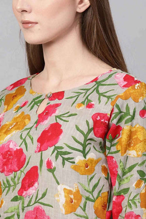 Grey Rayon Printed Straight Kurti