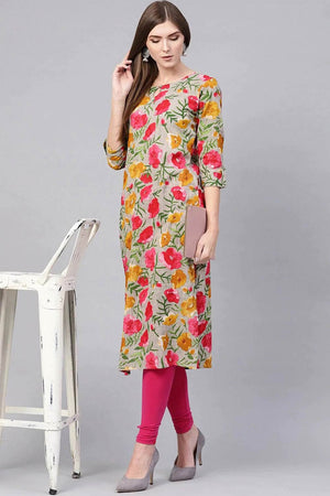 Grey Rayon Printed Straight Kurti