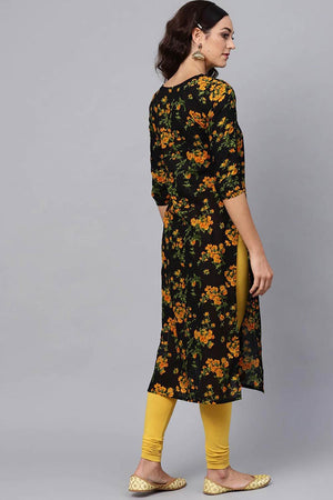 Black Rayon Printed Straight Kurti