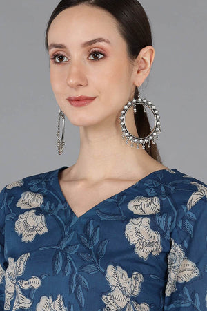 Blue Rayon Printed Straight Kurti