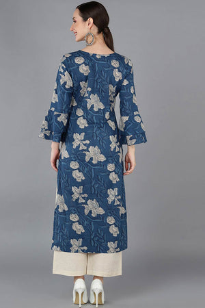 Blue Rayon Printed Straight Kurti