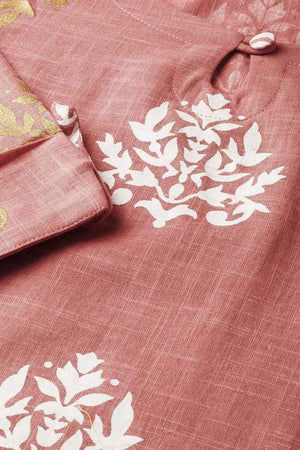 Pink Cotton Printed Straight Kurti