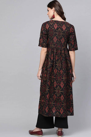 Black Rayon Printed Flared Fit Kurti