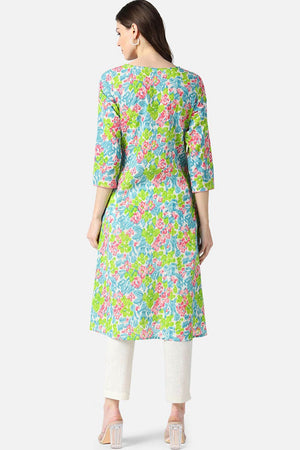 Blue Rayon Floral Flared Fit Kurti