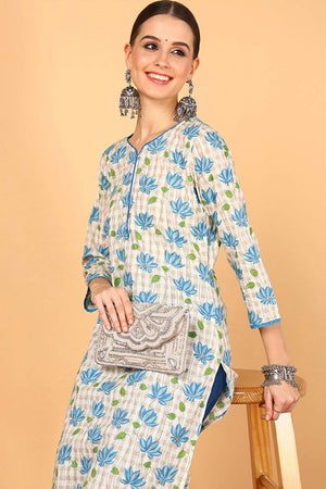 White Cotton V Neck Kurti