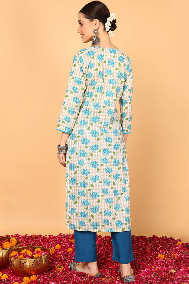 White Cotton V Neck Kurti