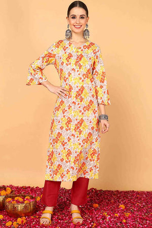 Grey Cotton Floral Straight Kurti