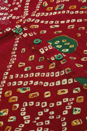 Red Rayon Floral Print V Neck Kurti