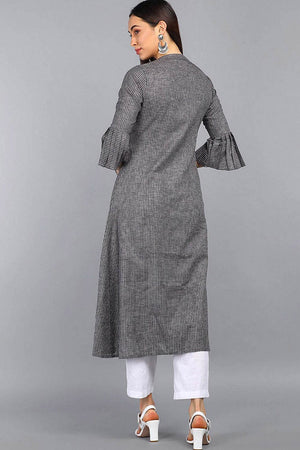 Grey Cotton Stripe Flared Fit Kurti