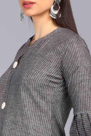 Grey Cotton Stripe Flared Fit Kurti