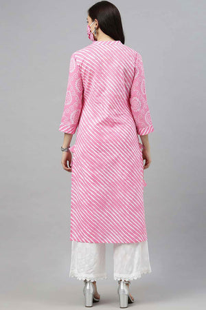 Pink Cotton Leheriya Straight Kurti