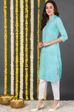 Blue Cotton Mandarin Collar Kurti