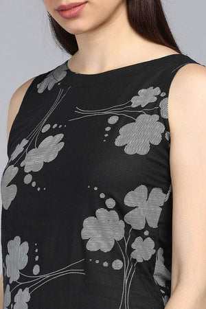 Black Cotton Floral Flared Fit Kurti