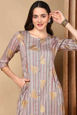 grey Cotton Round Neck Kurti