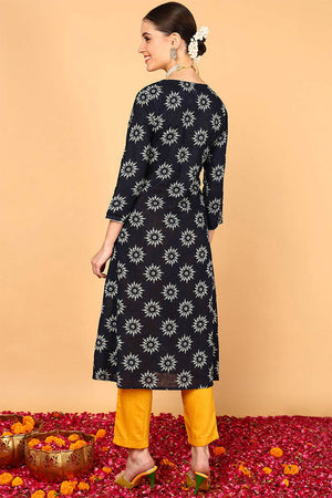 Blue Cotton Round Neck Kurti
