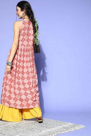 Pink Cotton Printed Flared Fit Kurti