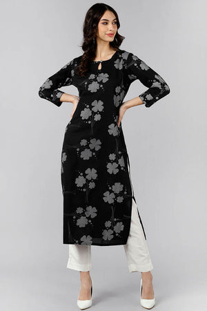 Black Cotton Keyhole Neck Kurti