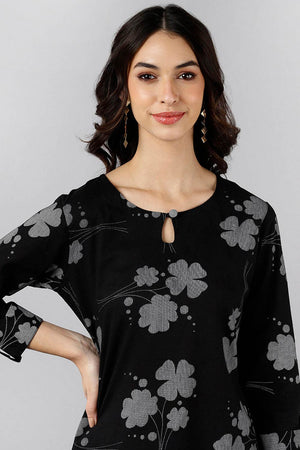 Black Cotton Keyhole Neck Kurti