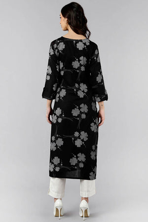 Black Cotton Keyhole Neck Kurti