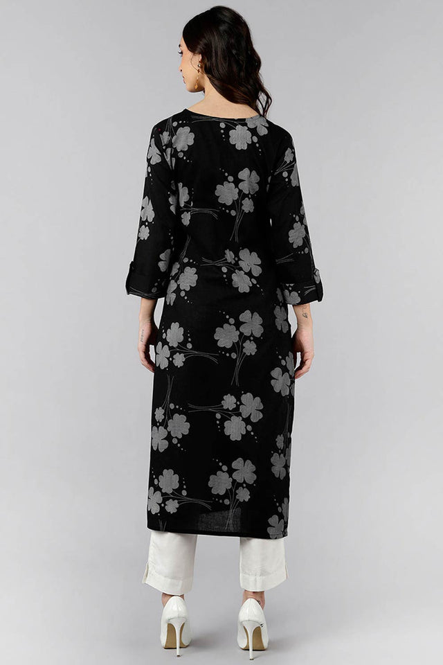 Black Cotton Keyhole Neck Kurti