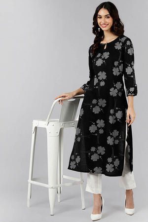 Black Cotton Keyhole Neck Kurti
