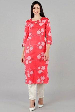 Pink Cotton Keyhole Neck Kurti