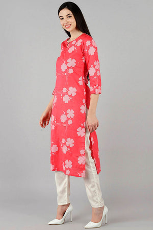 Pink Cotton Keyhole Neck Kurti