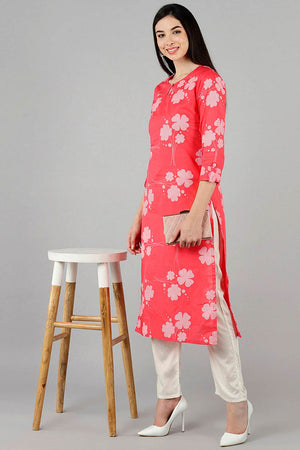 Pink Cotton Keyhole Neck Kurti