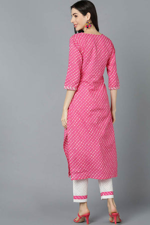 Pink Cotton Keyhole Neck Kurti