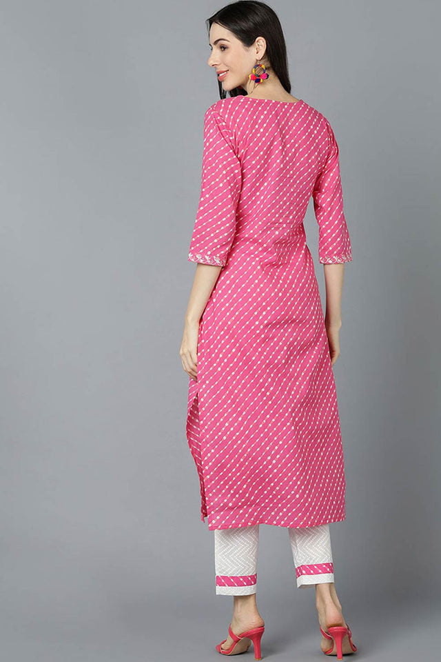 Pink Cotton Keyhole Neck Kurti