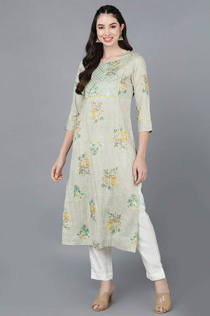 Beige Cotton Boat Neck Kurti