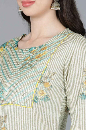 Beige Cotton Boat Neck Kurti