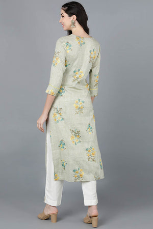 Beige Cotton Boat Neck Kurti