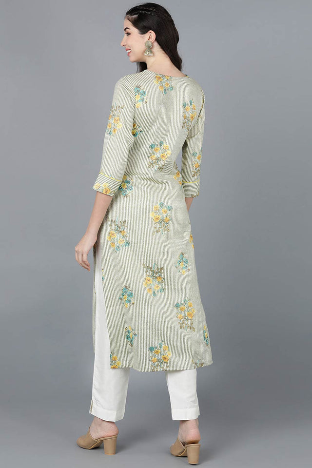 Beige Cotton Boat Neck Kurti