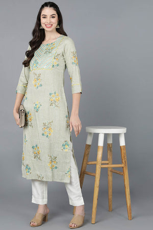Beige Cotton Boat Neck Kurti