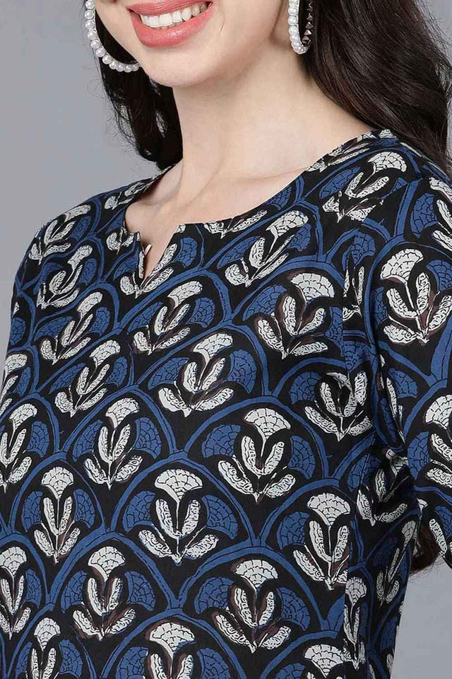 Blue Rayon Round Neck Kurti