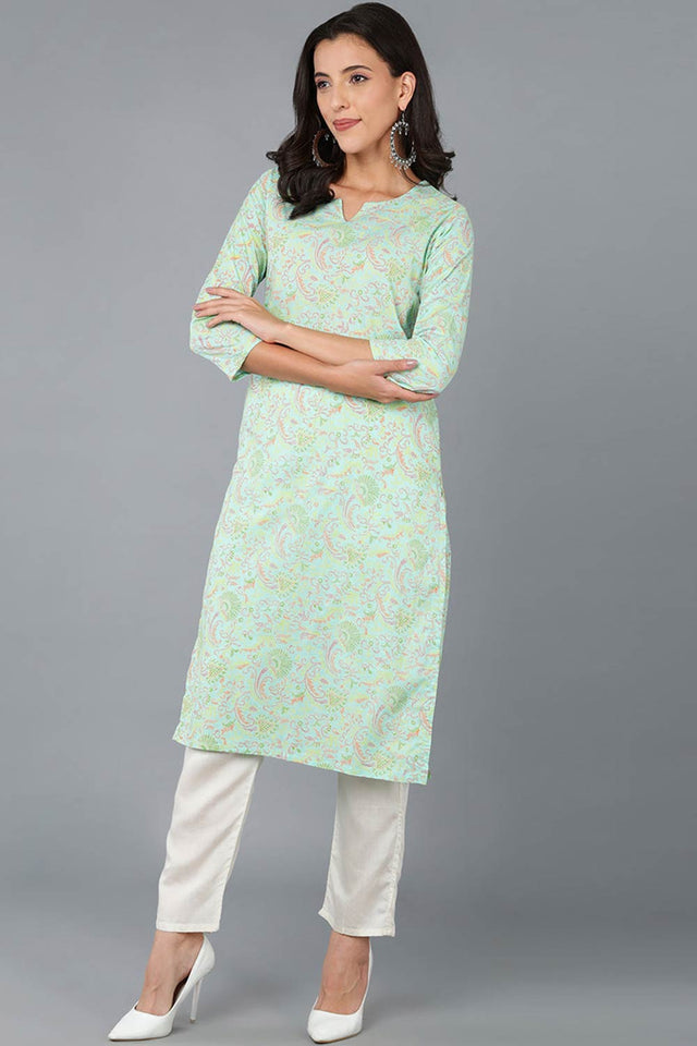 Blue Cotton Printed  Kurti