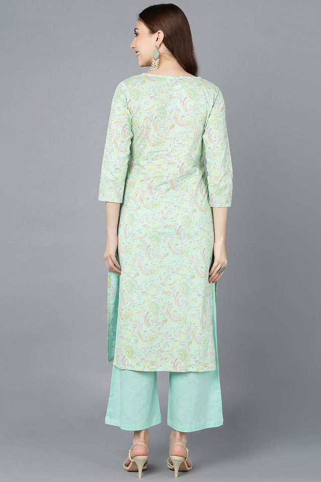 Blue Cotton Printed  Kurti