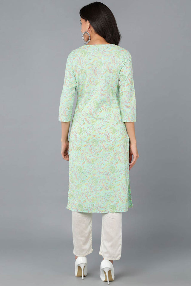 Blue Cotton Printed  Kurti