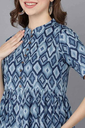 Blue Rayon Printed Flared Fit Kurti