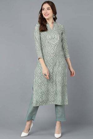 Green Cotton Printed Straight Kurti