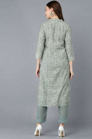 Green Cotton Printed Straight Kurti