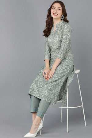 Green Cotton Printed Straight Kurti