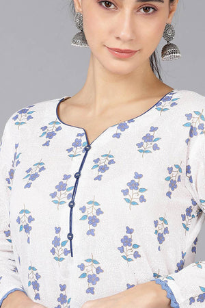 White Cotton Round Neck Kurti
