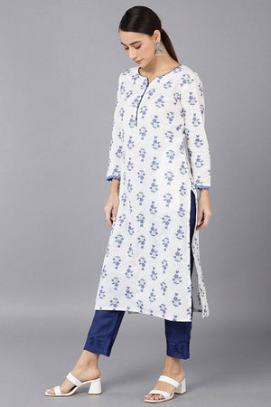 White Cotton Round Neck Kurti