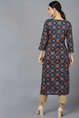 Blue Cotton Keyhole Neck Kurti