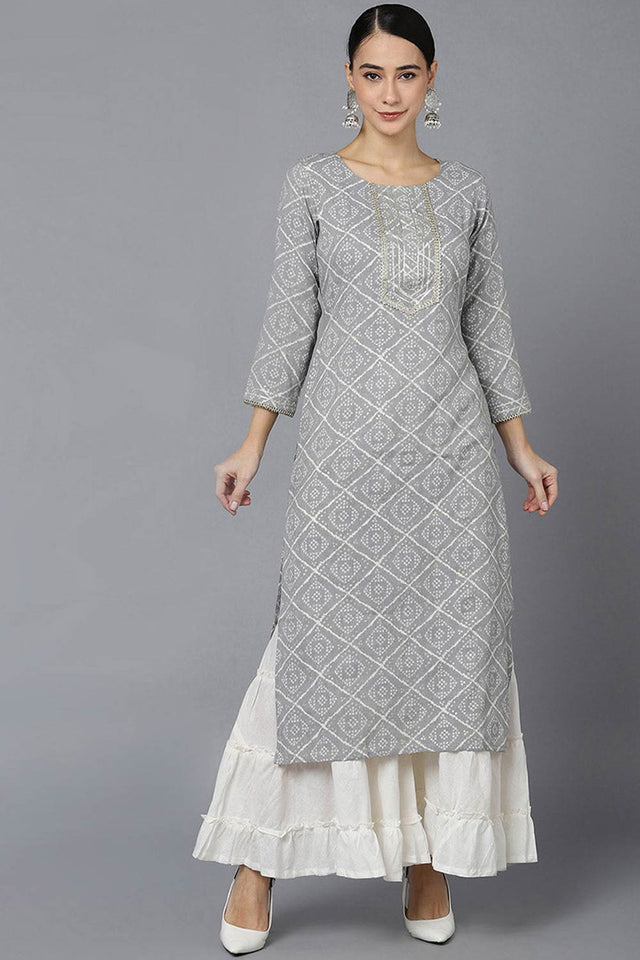 Grey Rayon Round Neck Kurti