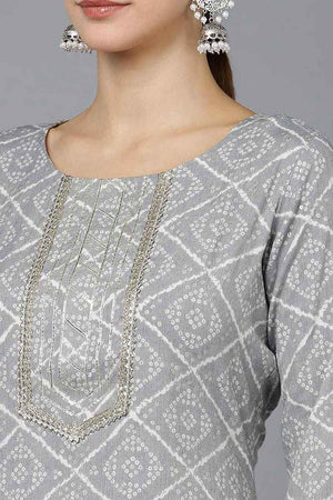 Grey Rayon Round Neck Kurti