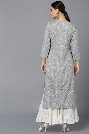 Grey Rayon Round Neck Kurti