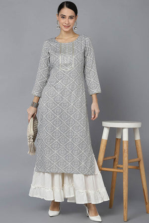 Grey Rayon Round Neck Kurti